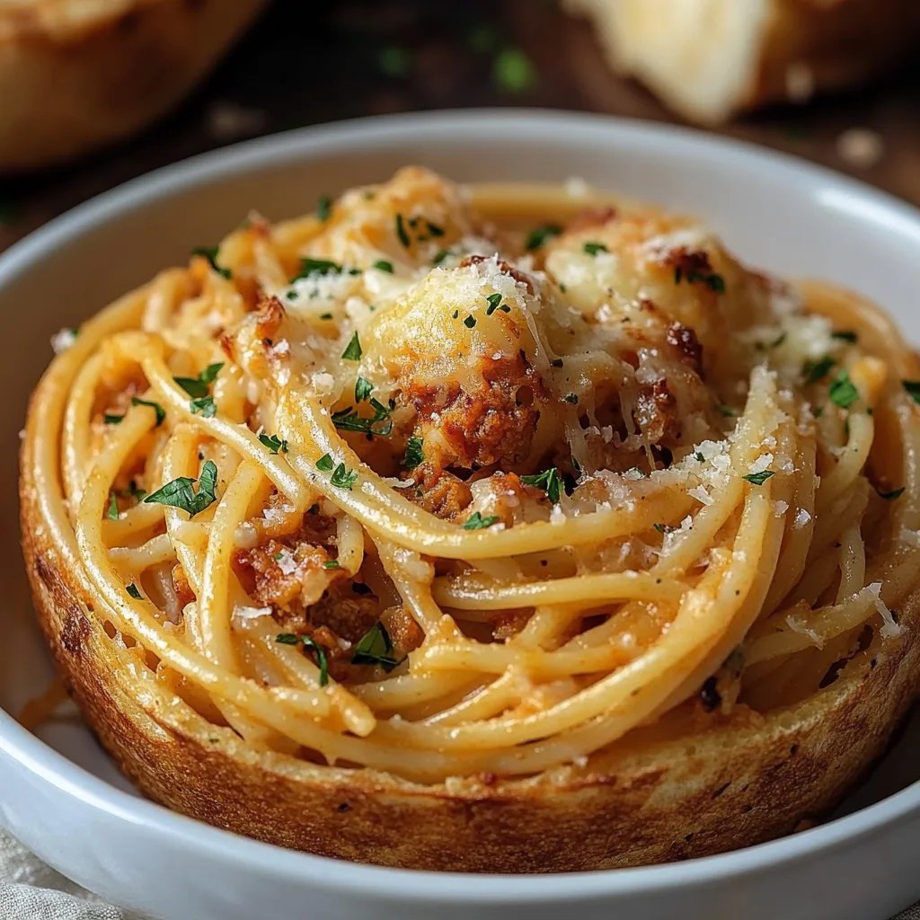 Spaghetti Garlic Bread Bowls