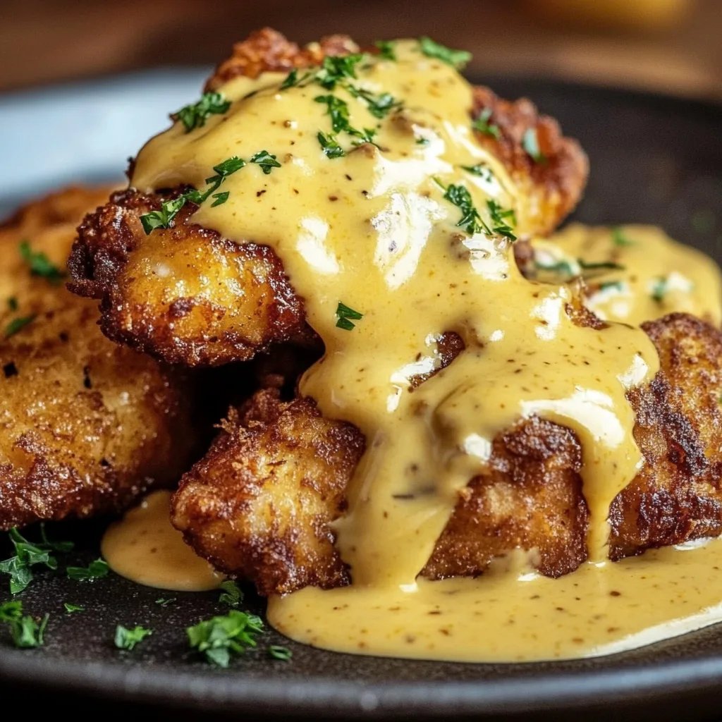 Pretzel Chicken with Mustard-Cheddar Sauce