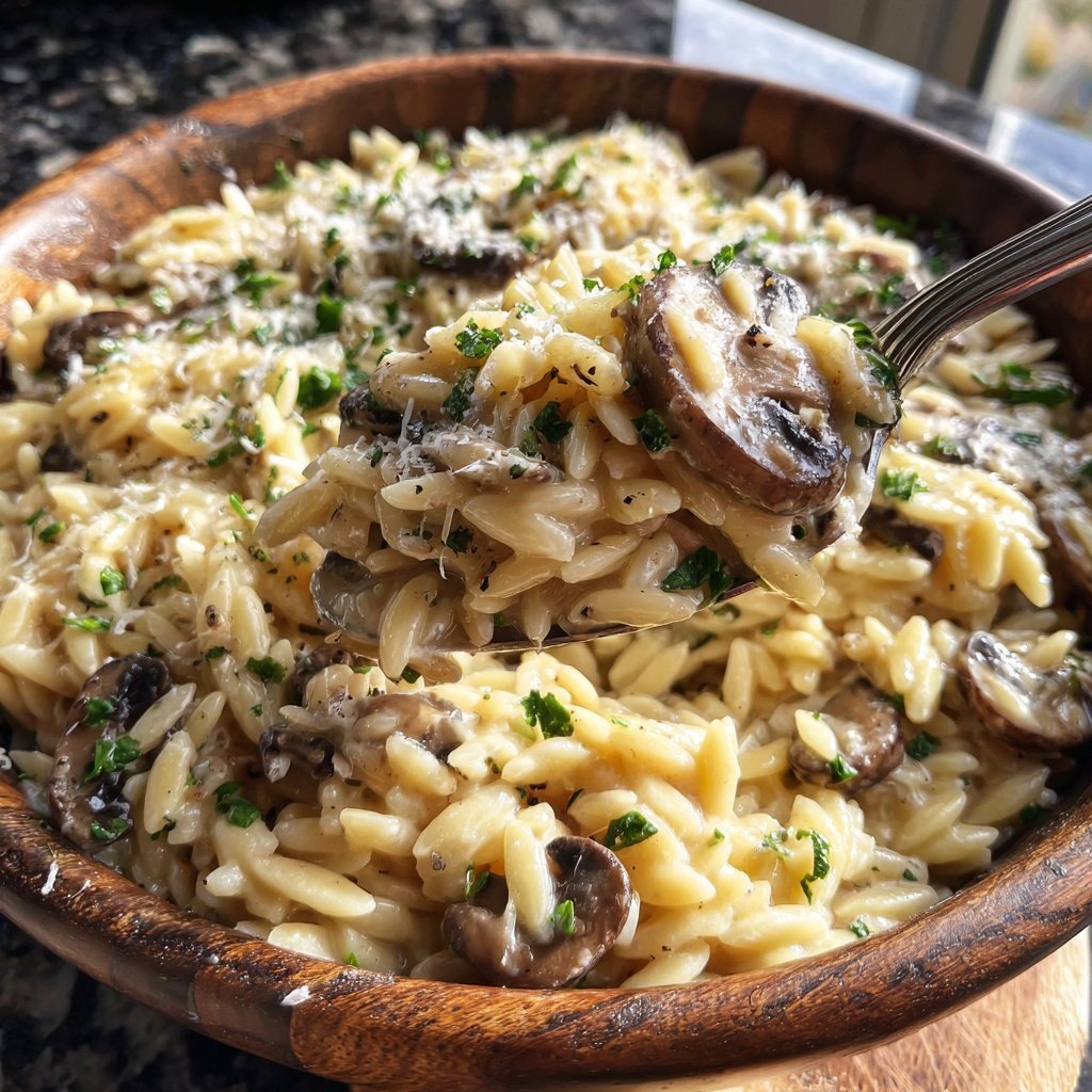 Romantic Creamy Garlic Mushroom Orzo